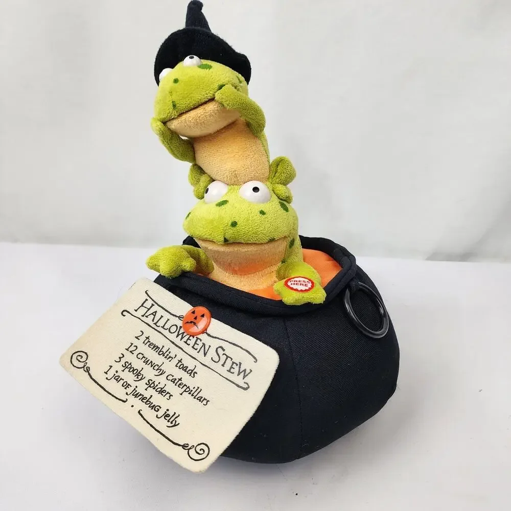 Hallmark Animated Halloween Trembling Toads Stew Pot Singing Lighted Frogs Plush